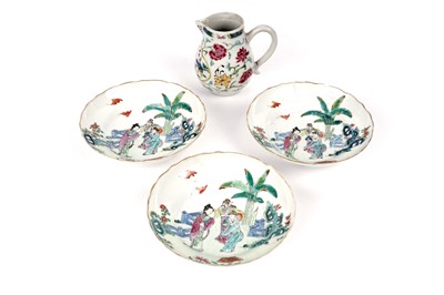 Lot 881 - A Chinese sparrow beak jug; and three saucers