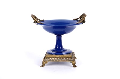 Lot 1016 - A cobalt blue glass and ormolu tazza