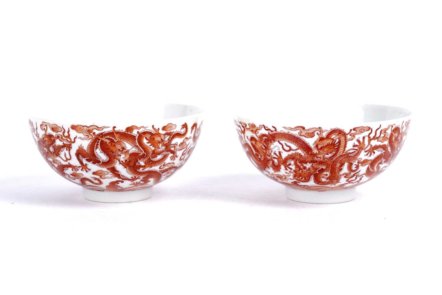 Lot 874 - A pair Chinese dragon bowls