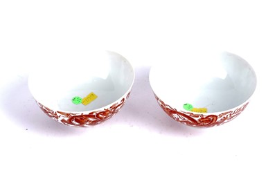 Lot 874 - A pair Chinese dragon bowls