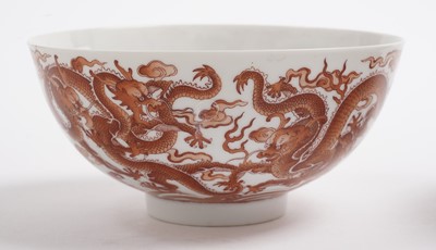 Lot 874 - A pair Chinese dragon bowls