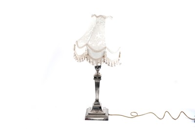 Lot 177 - A Walker and Hall silver plated table lamp and shade