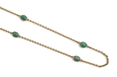 Lot 722 - A turquoise and 9ct yellow gold chain necklace