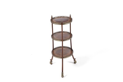 Lot 1405 - A French 19th Century style burr walnut and kingwood three-tier étagère