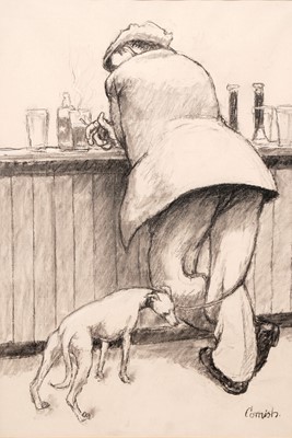 Lot 953 - Norman Stansfield Cornish - Bar Scene, Man with Dog | charcoal