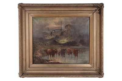Lot 32 - Charles Walter Oswald - Highland cattle in a Scottish loch | oil
