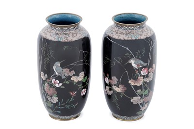 Lot 877 - A pair of Japanese cloisonne vases