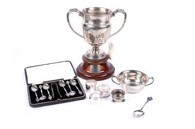 Lot 1019 - A George V silver two handled trophy cup; and other silver items