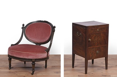 Lot 22 - A Victorian ebonised and parcel gilt framed chair; and a George III mahogany side cabinet