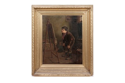 Lot 1127 - Ralph Hedley - Boy Looking at a Painting on an Easel | oil