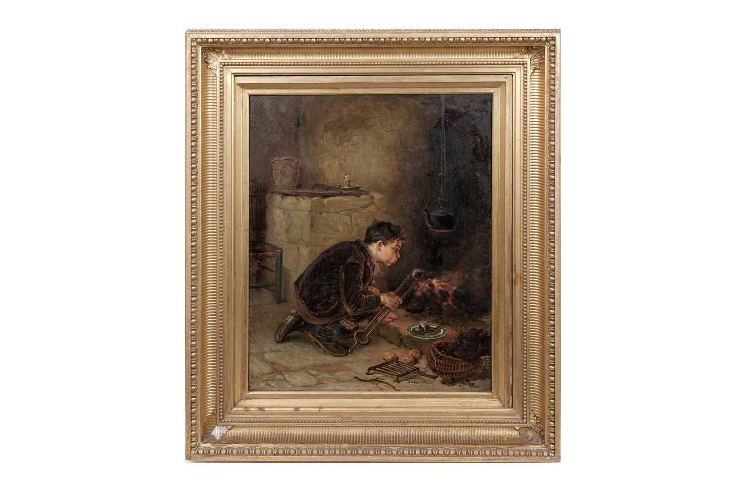 Lot 1129 - Ralph Hedley - Boy Taking a Potato From the Fire | oil