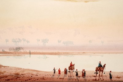 Lot 972 - Augustus Osborne Lamplough - Sunset on the Banks of the Nile | watercolour