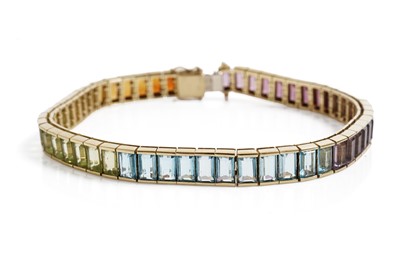 Lot 861 - A semi-precious gemstone set rainbow bracelet