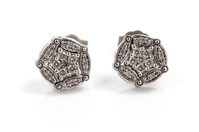 Lot 609 - A pair of diamond cluster drop earrings