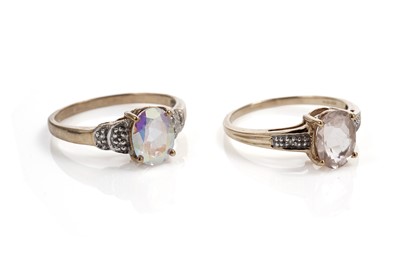 Lot 612 - A mystic topaz and diamond dress ring and a morganite and diamond dress ring