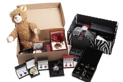 Lot 876 - A selection of silver jewellery and other items including: a Steiff Bear