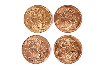 Lot 1205 - Four George V gold sovereigns