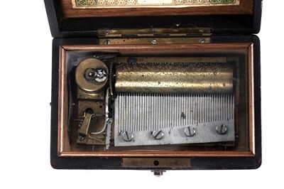 Lot 1247 - A miniature Victorian inlaid burr maple cylinder music box