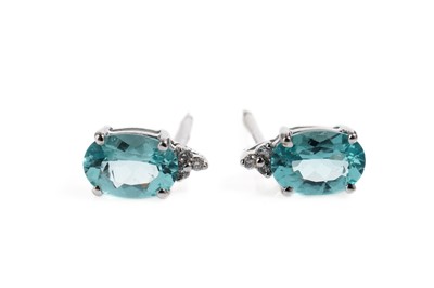 Lot 827 - A pair of apatite and diamond stud earrings