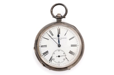 Lot 860 - A Swiss silver cased open face pocket watch