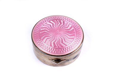 Lot 1124 - An Art Deco silver and pink guilloche enamel pill box