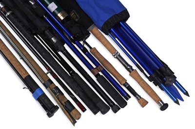 Lot 1873 - A collection of rods; and a Shakespeare ‘Salt’ Beach tripod