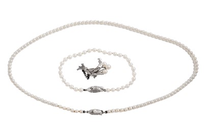 Lot 857 - A cultured pearl necklace, by Mikimoto Japan; and other jewellery