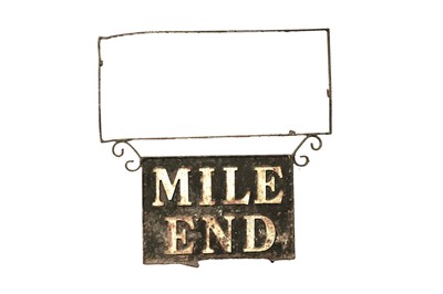 Lot 55 - ﻿﻿A vintage cast metal hanging sign, ﻿reading 'Mile End'