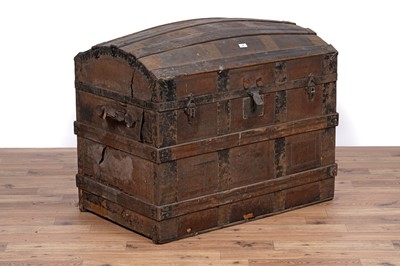 Lot 77 - A 19th Century hardwood and metal bound steamer trunk