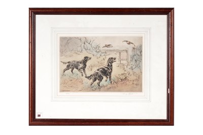 Lot 1569 - Henry Wilkinson - Two black gun dogs and partridges | etching