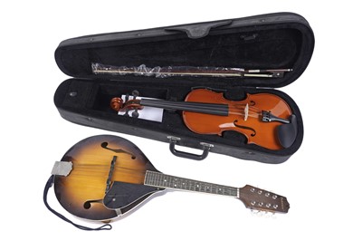 Lot 587 - A Johnson flatback mandolin; and a modern student violin