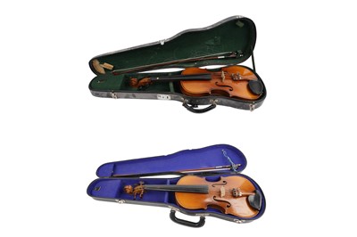 Lot 588 - Two violins, both cased