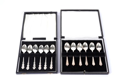 Lot 1098 - Two sets of six silver teaspoons