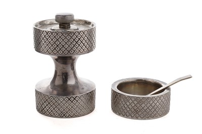 Lot 951 - An Elizabeth II silver pepper grinder and table salt by Anthony Gordon Elson