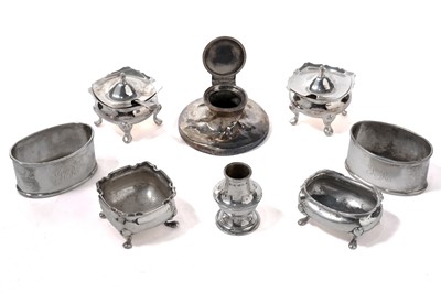 Lot 1055 - A collection of silver wares; with two white metal table salts