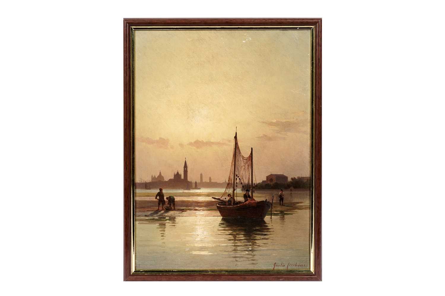 Lot 1018 - Giulio Cecchini Prichard - Fishermen on the Venetian coast | oil