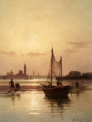 Lot 1018 - Giulio Cecchini Prichard - Fishermen on the Venetian coast | oil