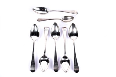 Lot 1081 - A set of six Georgian silver teaspoons; and another silver teaspoon