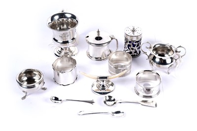 Lot 1031 - A collection of Victorian and later silver; and a silver plated Walker & Hall salt spoon