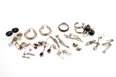 Lot 888 - A selection of gold, gemstone set and other earrings