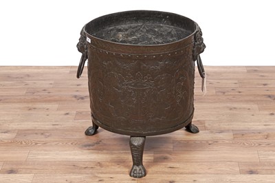 Lot 97 - A 19th Century embossed brass twin handled coal/log bucket