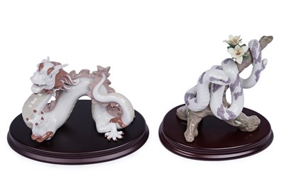 Lot 480 - ﻿Two Lladro 'Zodiac Collection' figures, the Snake and the Dragon