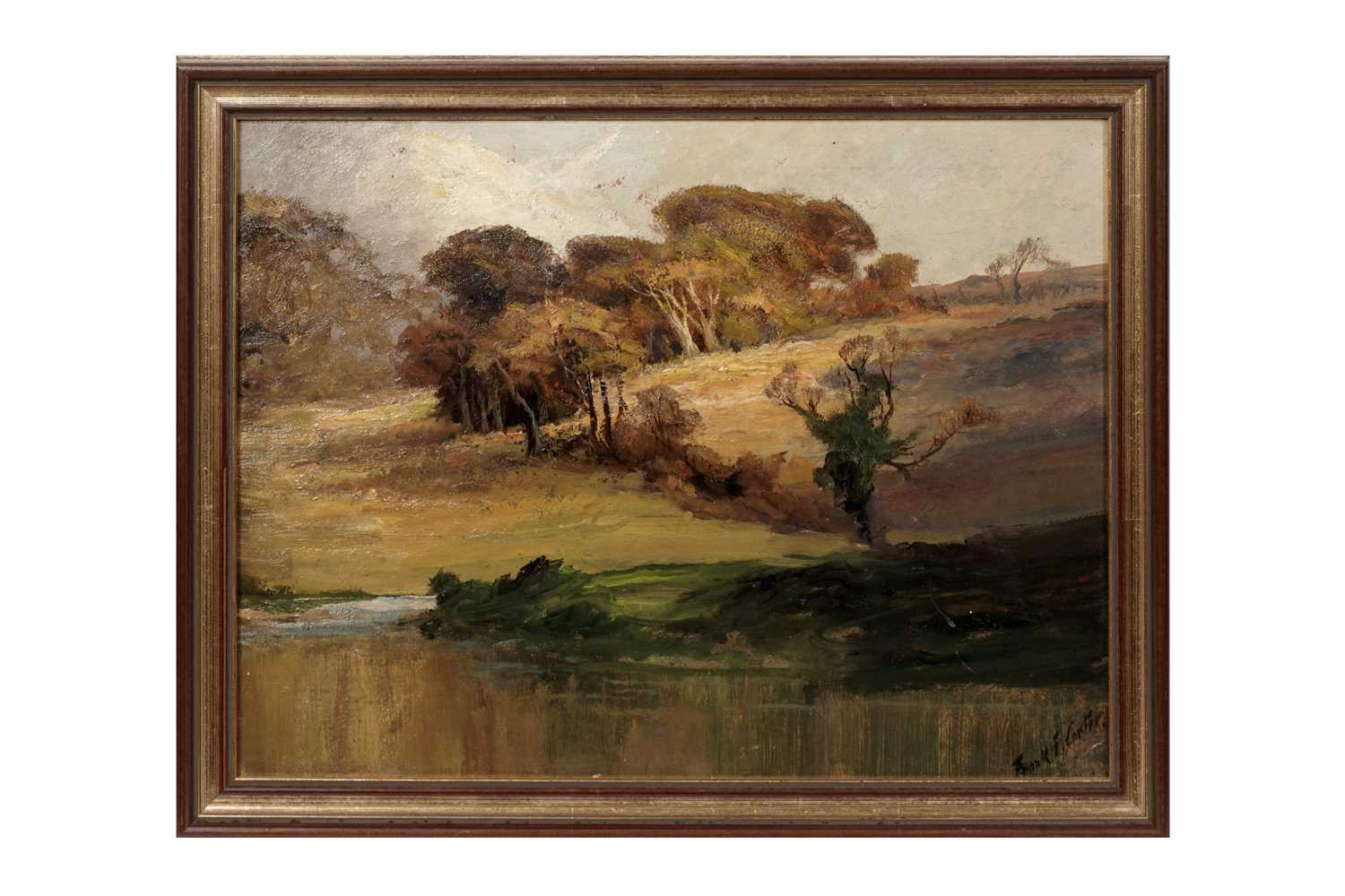 Lot 1023 - Francis "Frank" Thomas Carter - Golden sunlight on a heather-hewn landscape | oil
