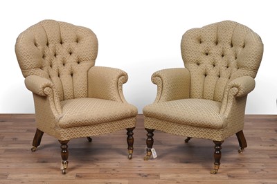 Lot 47 - A pair of Victorian style button back armchairs