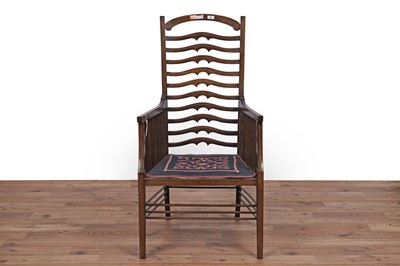 Lot 24 - An early 20th Century mahogany Arts & Crafts ladderback armchair