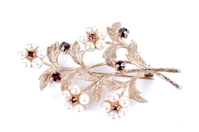 Lot 17 - A garnet and pearl floral spray brooch