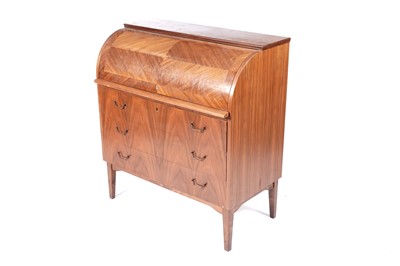 Lot 43 - A Continental walnut and teak cylinder bureau