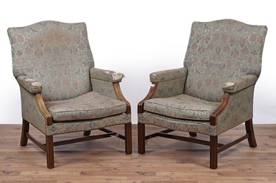 Lot 118 - Liberty: a pair of 20th Century mahogany framed Georgian style armchairs