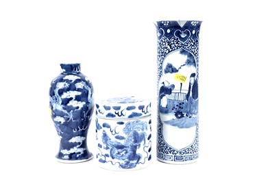 Lot 323 - A Chinese blue and white sleeve vase; and other items