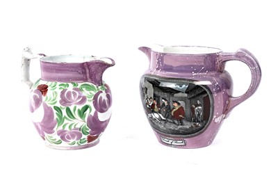 Lot 379 - ﻿A 19th Century pearlware jug; and a pink lustre jug